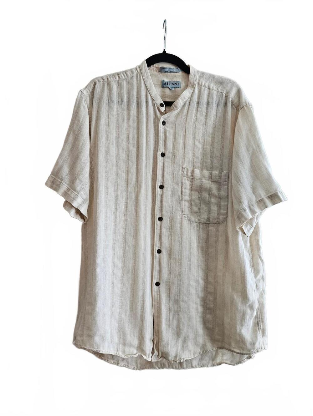 Vintage Alfani Men's Single-Needle Linen Blend Button-Up Shirt-Size 16.5-Classic